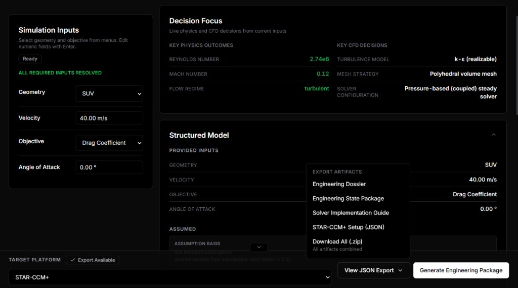 Modelyn AI export — engineering package generation